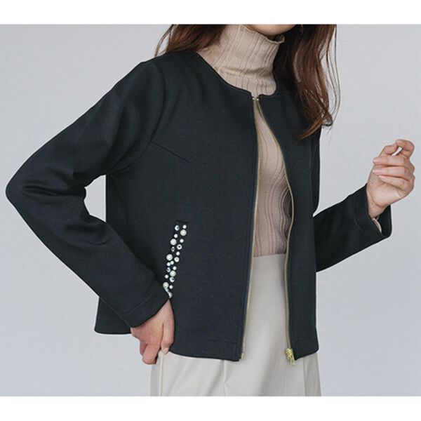 RANAN（ラナン）の「ジャージー素材ビジューポケットデザインブルゾン（ブルゾン）」｜詳細画像