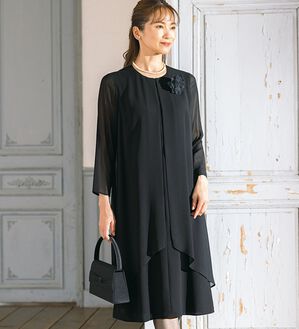 ルフラン（ルフラン）の「アイロンいらず重ね着風ワンピース（ブラックフォーマル（喪服・礼服））」｜詳細画像