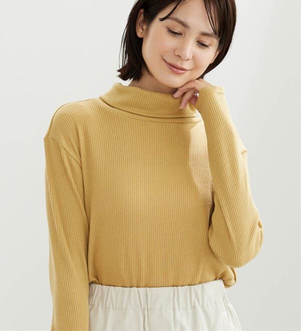まるでニット！サラッと軽いリブハイネックプルオーバー - ベルーナ