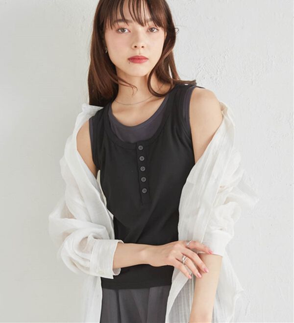 RANAN（ラナン）の「カップ付きレイヤードヘンリーネックタンクトップ（カットソー）」｜詳細画像