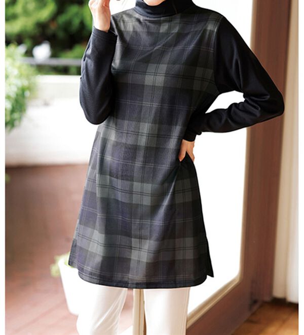 LAVIENNE（ラヴィエンヌ）の「【２枚組】お洒落な暖かモノトーンチュニック（チュニック）」｜詳細画像