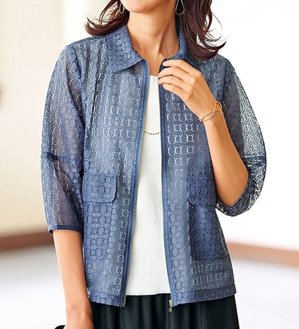 BELLUNA（ベルーナ）の「上品花柄レースジャケット（その他ジャケット）」｜ブルーグレー