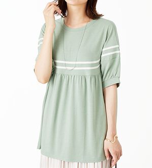 BELLUNA（ベルーナ）の「【Ｌａｇｒｉｌｕａ】配色ライン使いカットソーチュニック（チュニック）」｜セージ系