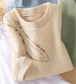 LAVIENNE（ラヴィエンヌ）の「チクチクしにくいニット見えプルオーバー（ニット・セーター）」｜きな粉