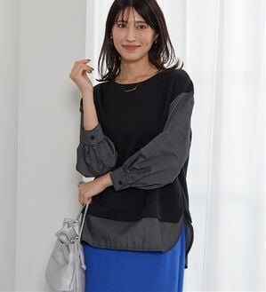 BELLUNA（ベルーナ）の「ケーブル&times;デニム切替チュニック（チュニック）」｜黒系