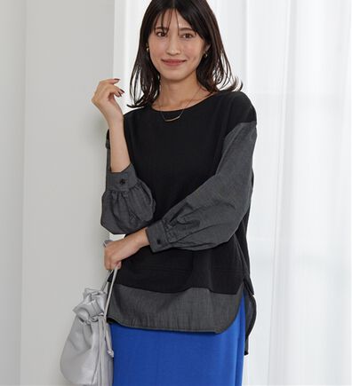 BELLUNA（ベルーナ）の「ケーブル&times;デニム切替チュニック（チュニック）」