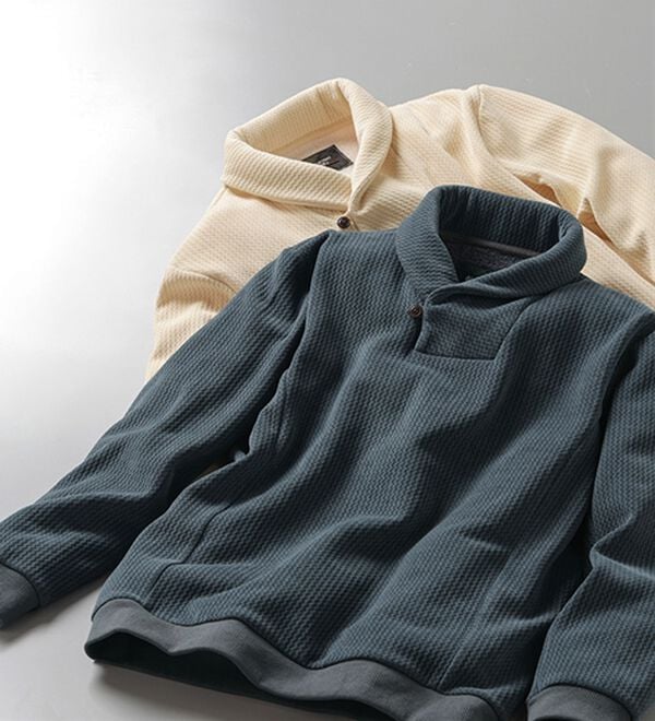 「＜コムルヴァン・オム＞柔らか素材の首元暖か衿トレーナー（メンズトレーナー）」｜詳細画像