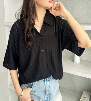 GeeRA（ジーラ）の「透かし編カットソーポロ衿シャツ（シャツ）」｜ブラック