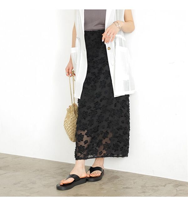 GeeRA（ジーラ）の「フリンジシアージャカードタイトスカート（ロングスカート）」｜詳細画像