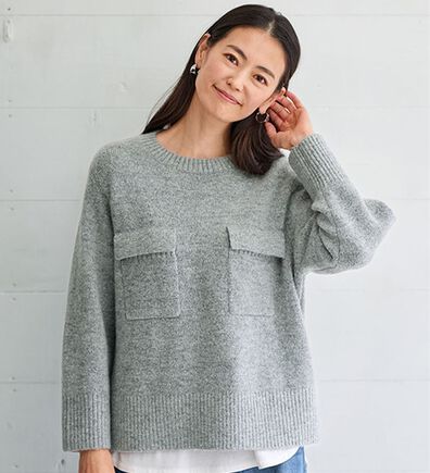 BELLUNA（ベルーナ）の「ポケット付ゆったりショートセーター（ニット・セーター）」