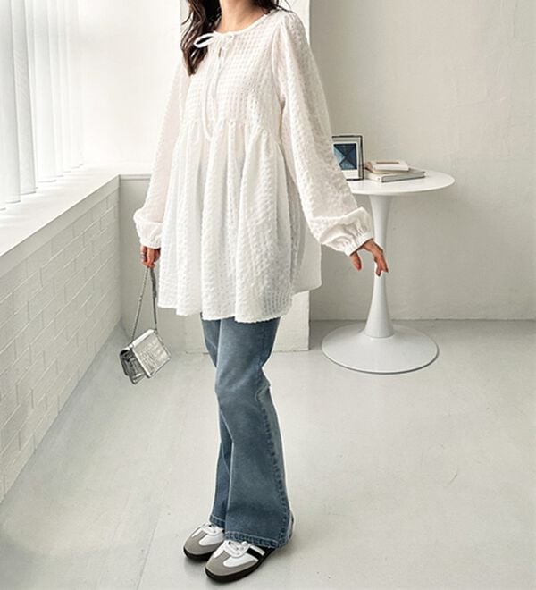 GeeRA（ジーラ）の「前後２ＷＡＹリボンペプラムチュニック（チュニック）」｜詳細画像