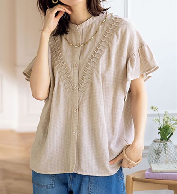 ルフラン（ルフラン）の「【３色組】フリル袖のダブルガーゼブラウス（ブラウス）」｜詳細画像