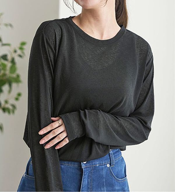 BELLUNA（ベルーナ）の「透けすぎない！シアー素材クルーネックプルオーバー（カットソー）」｜詳細画像