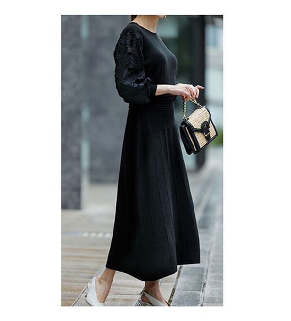 美品✨ルネ レースニットワンピース 大きいサイズ38 ブラック ロング ルネ♡袖レースニットワンピース