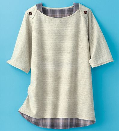 BELLUNA（ベルーナ）の「ひんやり冷感！タックジャカード素材重ね着風プルオーバー（カットソー）」