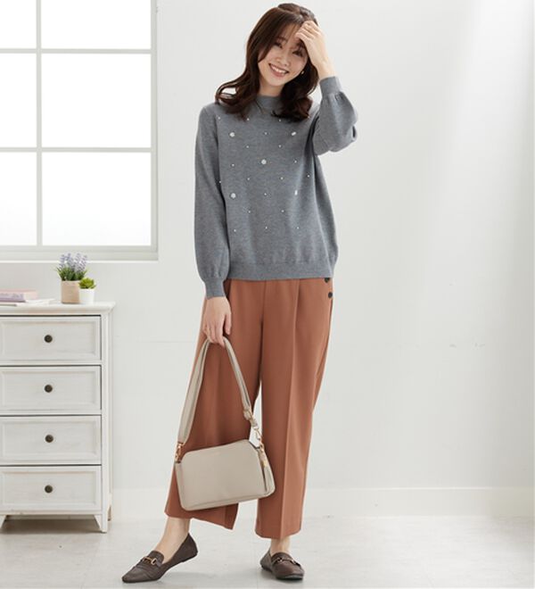 BELLUNA（ベルーナ）の「サマ見え（W）ボタン使いワイドパンツ（ワイドパンツ・ガウチョ）」｜詳細画像