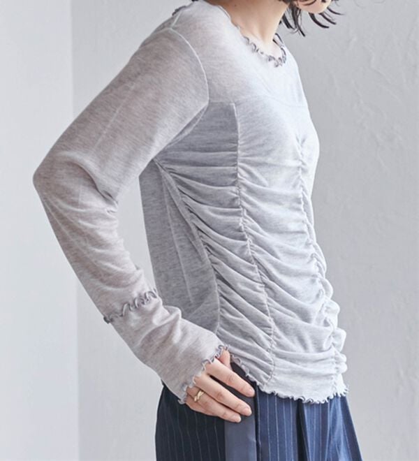 RANAN（ラナン）の「ギャザーデザインシアーTシャツ（Tシャツ）」｜詳細画像