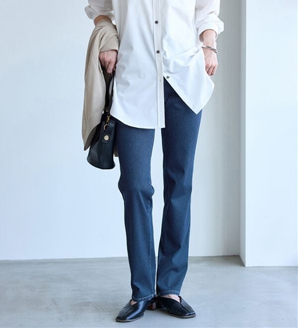 BELLUNA（ベルーナ）の「ヒンヤリ快適！接触冷感ニットデニムパンツ（フルレングスパンツ）」｜詳細画像