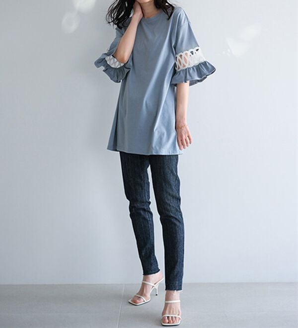 RANAN（ラナン）の「袖レース切替チュニックワンピース（チュニックワンピース）」｜詳細画像