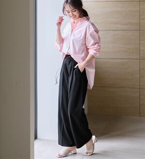 alotta（アロッタ）の「麻調ワイドスラックスパンツ（フルレングスパンツ）」｜ブラック