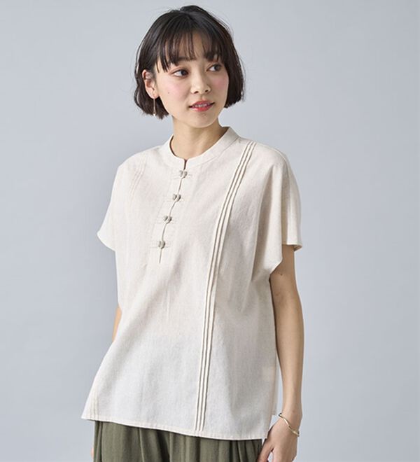 BELLUNA（ベルーナ）の「綿麻素材チャイナボタンゆったりブラウス（ブラウス）」｜詳細画像