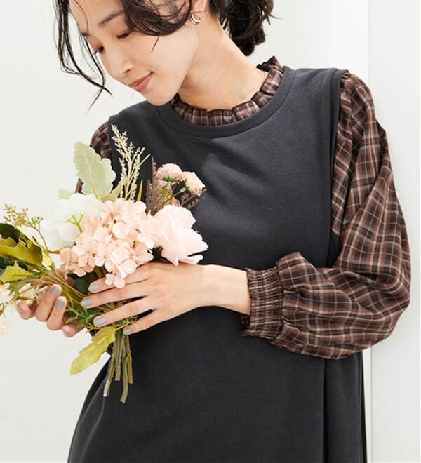 BELLUNA（ベルーナ）の「フリル衿異素材切替ワンピース（その他ワンピース）」｜詳細画像