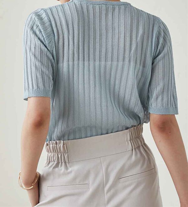 RANAN（ラナン）の「5分袖シアーラメリブニット（ニット・セーター）」｜詳細画像