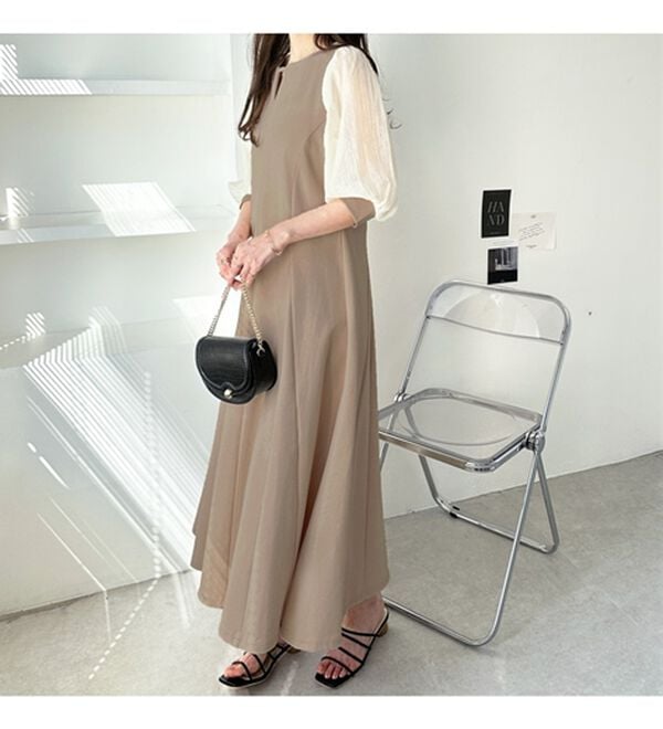 GeeRA（ジーラ）の「袖楊柳シアー美ラインワンピース（カットソーワンピース）」｜詳細画像