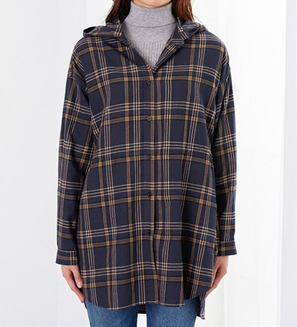 BELLUNA（ベルーナ）の「フード付チェック柄チュニックパーカー（パーカー）」｜詳細画像