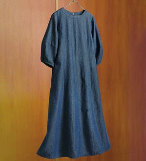 BELLUNA（ベルーナ）の「リネンブレンドランタンスリーブワンピース（シャツワンピース）」｜インディゴ