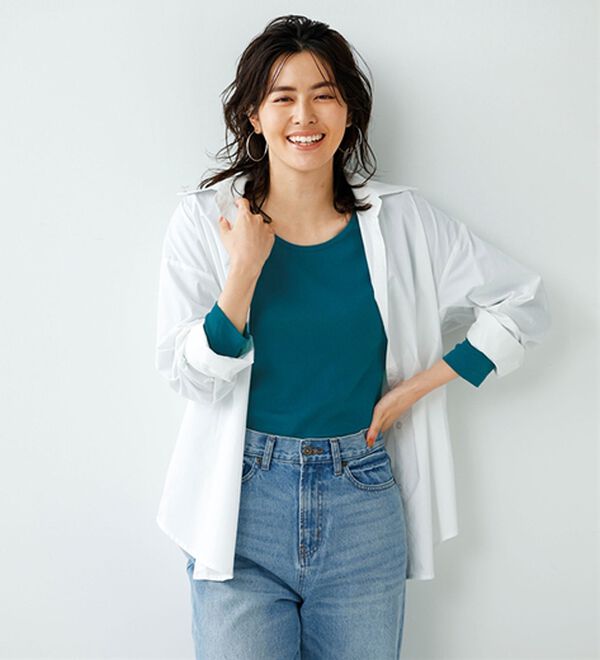 LAVIENNE（ラヴィエンヌ）の「【ＵＶカット】着回し力抜群！綿１００％クルーネックプルオーバー（８分袖）＜カラフルコットン＞（肌着・インナーウェア）」｜詳細画像