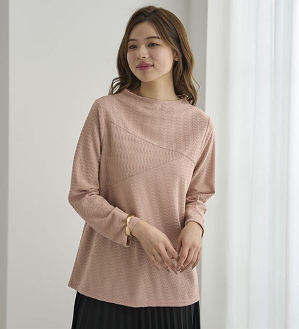 BELLUNA（ベルーナ）の「波柄ジャカード切替デザインプルオーバー（カットソー）」｜詳細画像