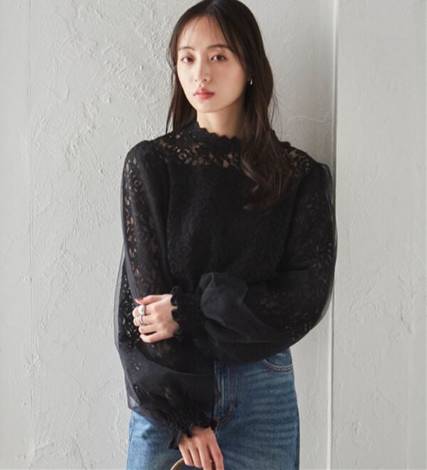 RANAN（ラナン）の「チュールドッキングフラワーレースキャンディースリーブブラウス（ブラウス）」｜詳細画像