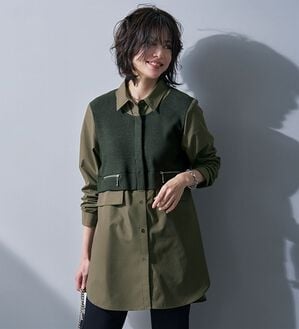 BELLUNA（ベルーナ）の「大人の異素材切替ジップポケットデザインチュニック（チュニック）」｜カーキ系