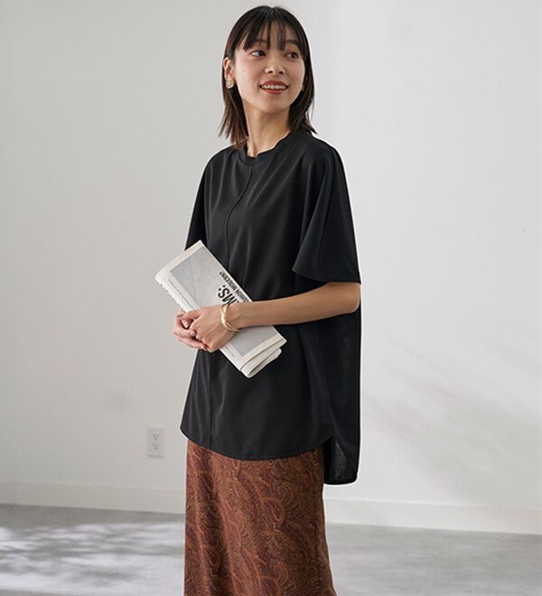 BELLUNA（ベルーナ）の「Ｔシャツ感覚なのにきちんとブラウス見え！カットジョーゼット半袖プルオーバー（カットソー）」｜詳細画像