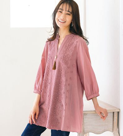 ルフラン（ルフラン）の「綿１００％花刺しゅうブラウス（ブラウス）」