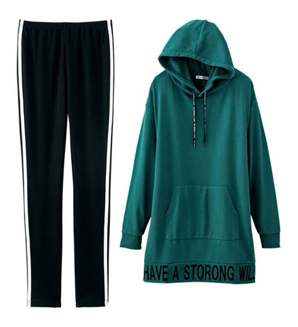 YU'NOW（ユナウ）の「ロゴチュニックパーカーレギンスセット（パジャマ・ルームウェア）」｜グリーン