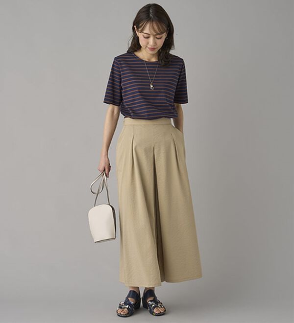 BELLUNA（ベルーナ）の「ひんやりスラブ調素材ガウチョパンツ（フルレングスパンツ）」｜詳細画像