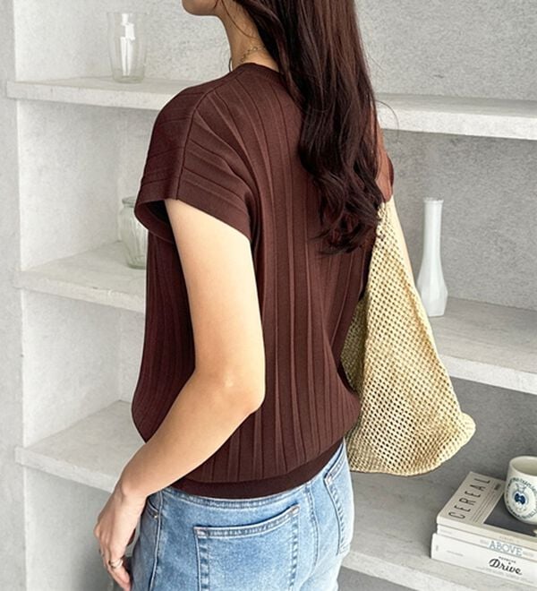 GeeRA（ジーラ）の「プリーツ編フレンチスリーブリブトップス（ニット・セーター）」｜詳細画像