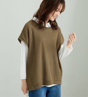 BELLUNA（ベルーナ）の「【インナー付き】透かしドルマンベストアンサンブル（アンサンブル）」｜ライトカーキ