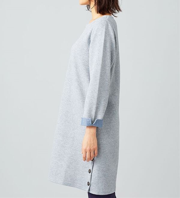 BELLUNA（ベルーナ）の「ボタン使いボーダージャカードワンピース（その他ワンピース）」｜詳細画像