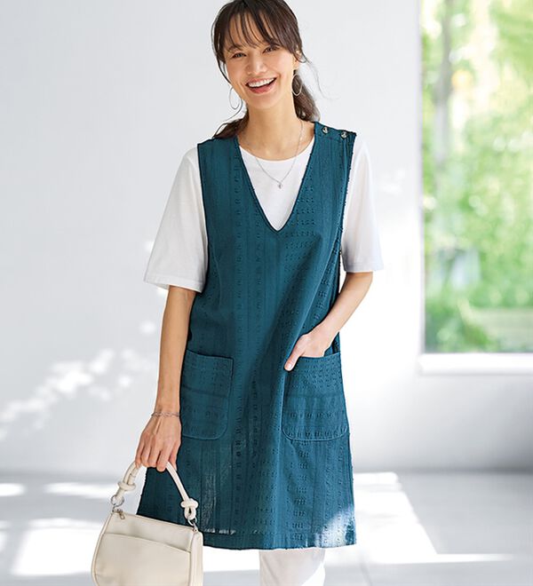 綿麻ドビー素材ジャンパードレス - ベルーナ【公式】