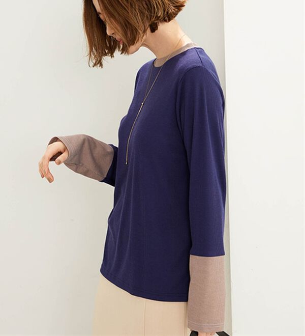 BELLUNA（ベルーナ）の「配色リブ素材クルーネックプルオーバー（カットソー）」｜詳細画像