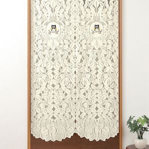 「刺しゅう入りレースのれん（のれん・間仕切り・カフェカーテン）」｜フクロウ