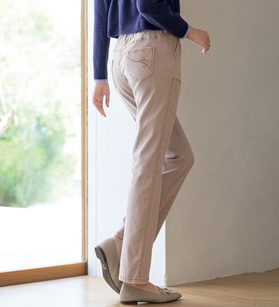 ルフラン（ルフラン）の「配色ステッチ使い柔らかカラーデニムパンツ（フルレングスパンツ）」