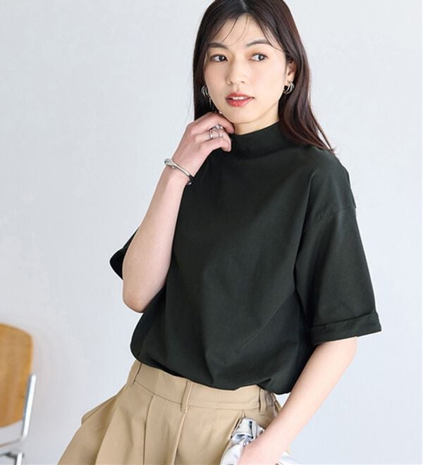 小顔見せ！ヒンヤリハイネックオーバーサイズTシャツ - ベルーナ【公式】