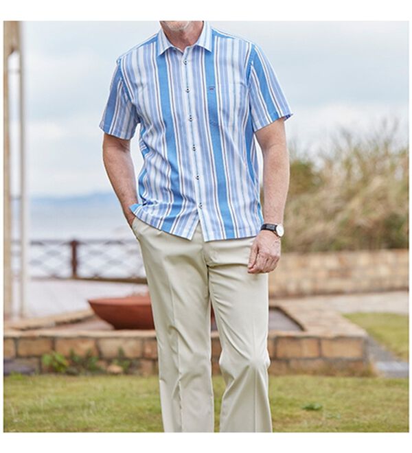 「＜ゴールデンベア＞パナマ織ストライプサマーシャツ（メンズシャツ）」｜詳細画像