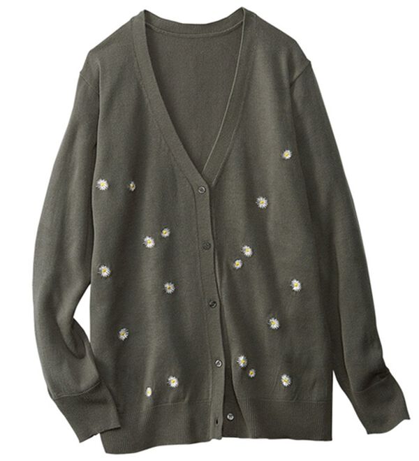 BELLUNA（ベルーナ）の「花柄刺しゅうニットカーディガン（ニットカーディガン）」｜チャコール