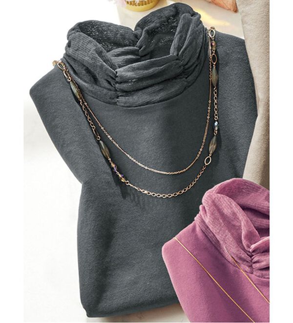 ルフラン（ルフラン）の「肌に優しい綿混チュール使いカットソー（カットソー）」｜チャコール