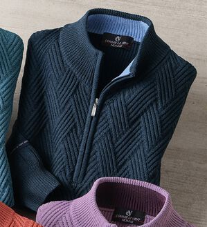 「＜コムルヴァン・オム＞トレーナー感覚で着られるハーフジップセーター（メンズニット・セーター）」｜ネイビー